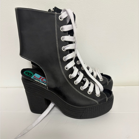 Replay Black and White Lace-Up Platform Boots - Picture 1 of 8